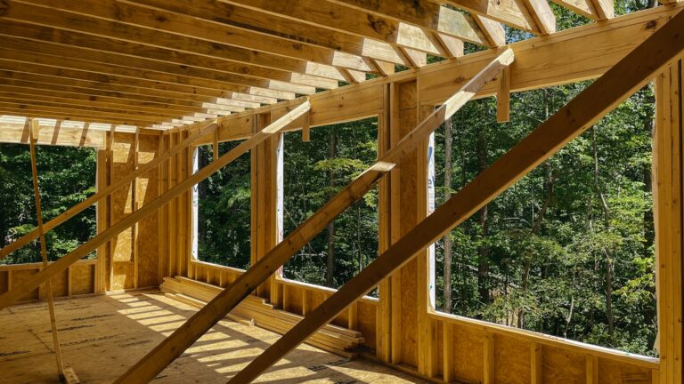 Unfinished home framing before drywall installation